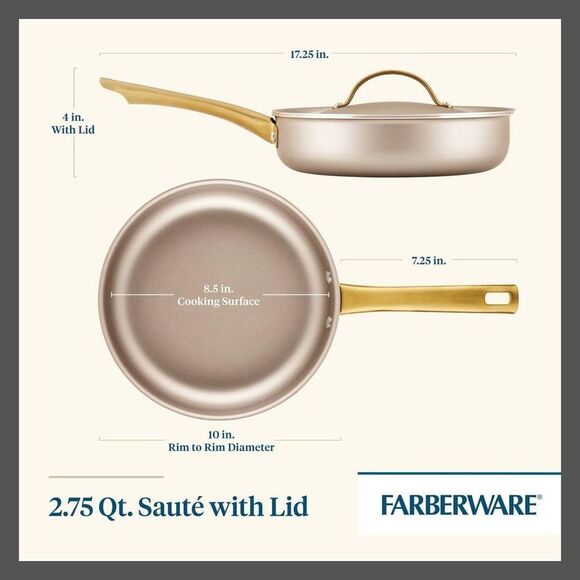 Open Box - Farberware - Radiant 2.75qt Nonstick Covered Saute P Gold - Picture 2 of 8